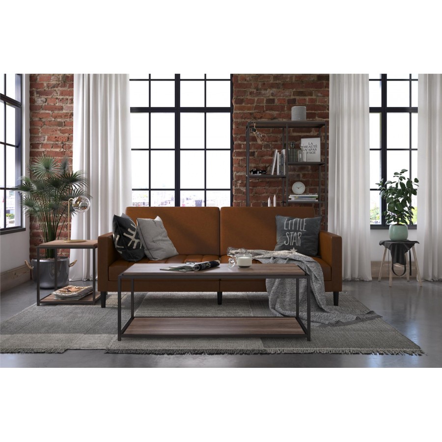 Liam Camel Faux Leather Futon Sofa